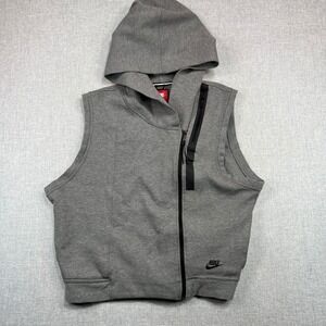 Nike Tech Fleece Hooded Vest Women XL Gray Asymmetrical Zip Active Workout Gym